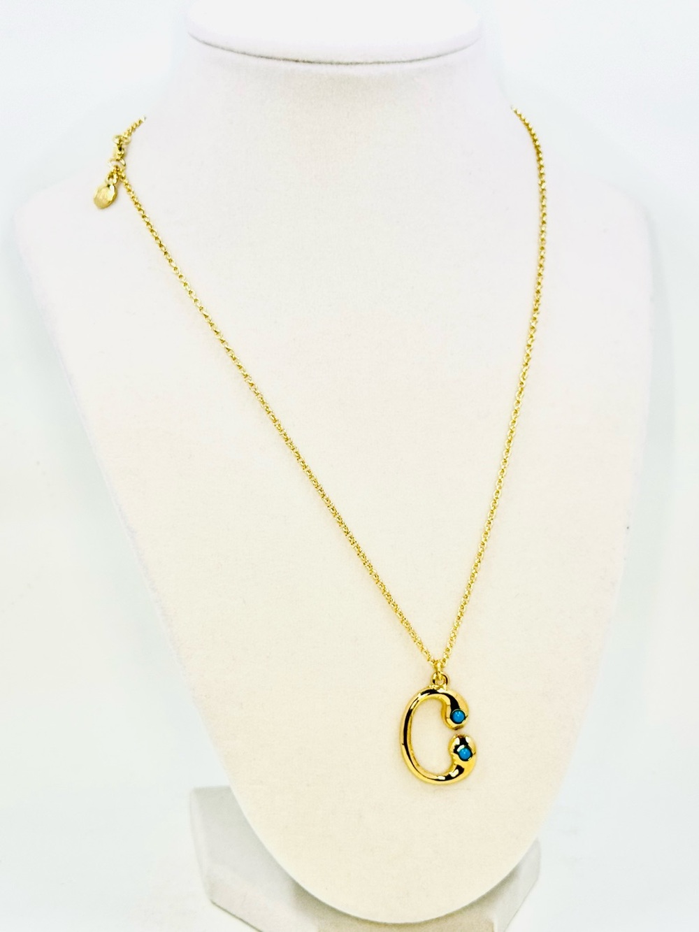 Mayamar 18k Gold Plated Bubble 'C' Initial Necklace W/Turquoise Stones 18” NWT